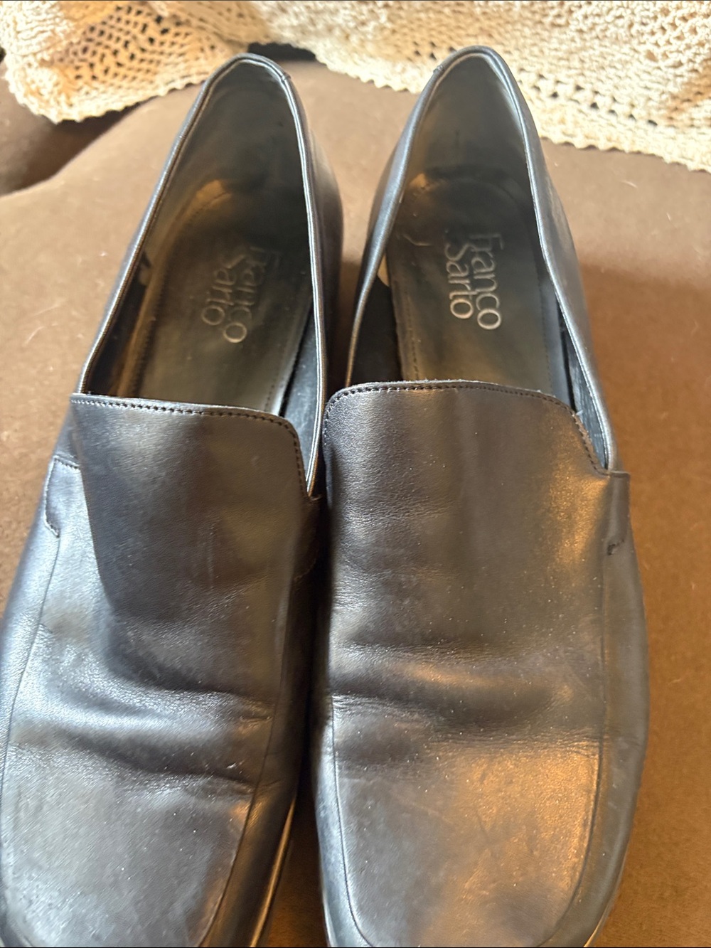 Franco Sarto Black Leather Slip-On Loafers — Classic Women's Flats